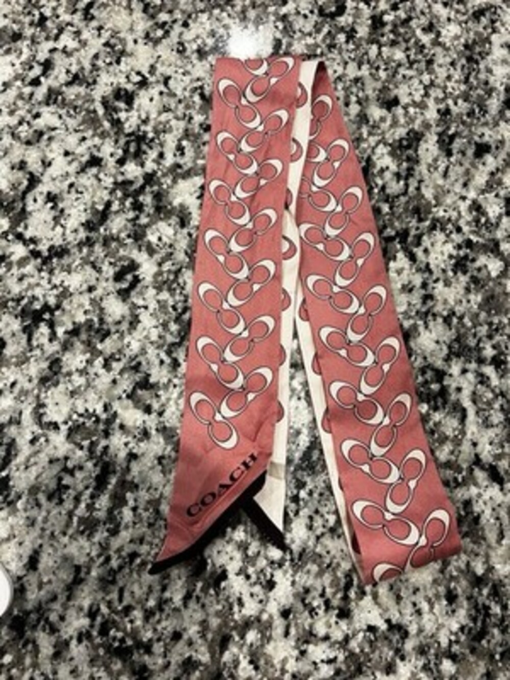 Coach Signature Silk Skinny Scarf in Dusty Rose & Chalk